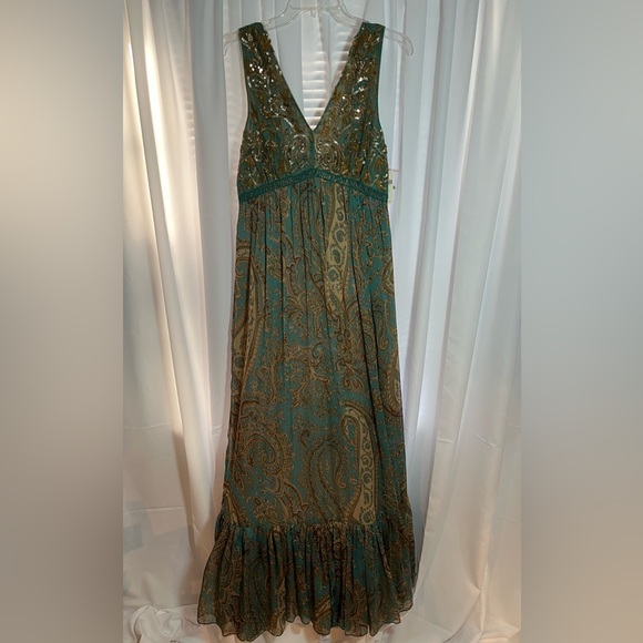 Ranna Gill Dresses & Skirts - NWT ANTHROPOLGIE RANNA GILL Turquoise & Tan Maxi dress w/Sequin Bodice Sz 10